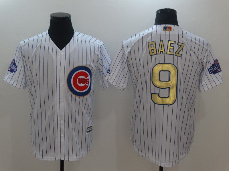 Men Chicago Cubs 9 Baez Gold word of champion Game 2021 MLB Jersey